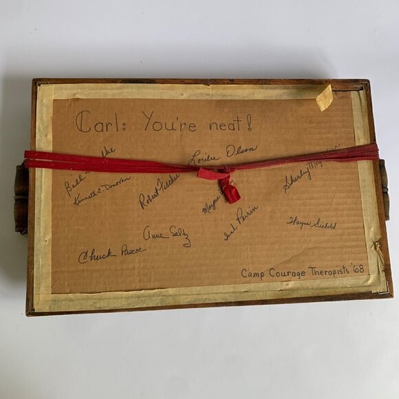 Vintage Wood Handled Serving Tray Pressed Flowers Butterfly Glass 1960s - Picture 7 of 8